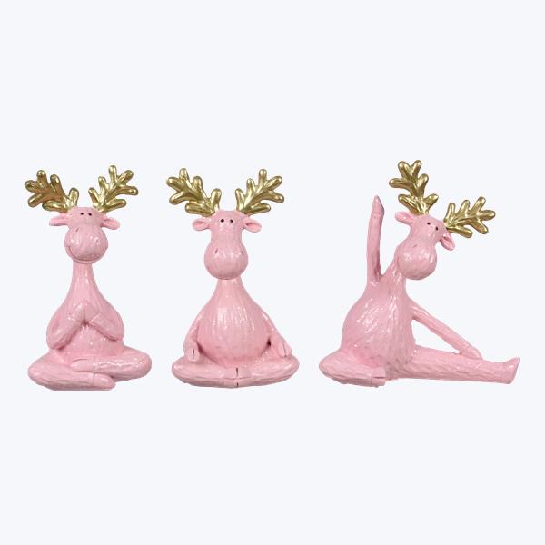 6" Resin Pink Yoga Deer  - SET OF 3
