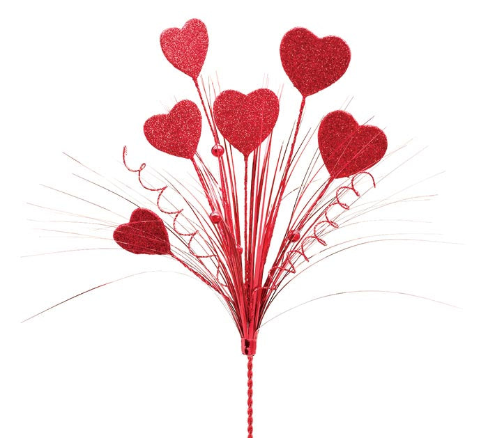 Valentine's Day - 19" RED GLITTER HEART SPRAY PICK