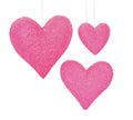 Valentine's Day - 14.5" - 12" & 7.5" PINK HANGING HEARTS - SET OF 3