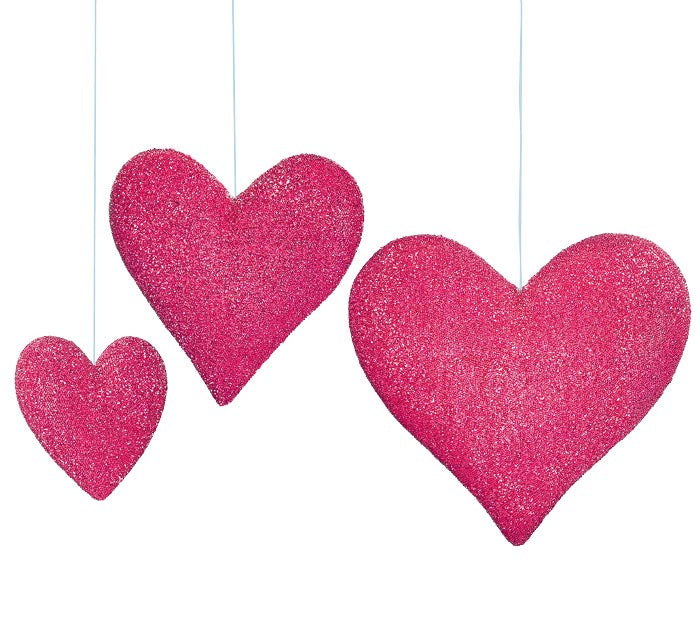 Valentine's Day - 14.5" - 12" & 7.5" HOT PINK HANGING HEARTS - SET OF 3