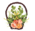 12.25" PEACH AND MAUVE FLOWERS IN VINE BASKET