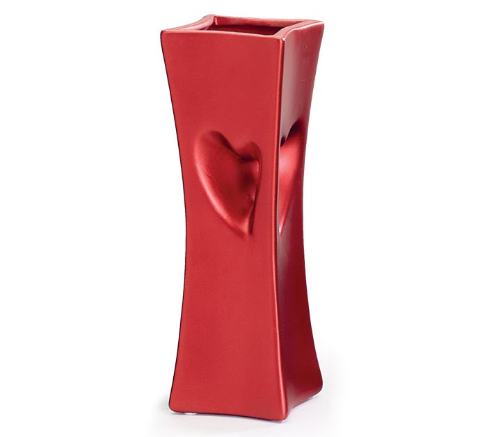 Valentine's Day - 9.5" SQUARE RECESSED HEART SATIN RED VASE