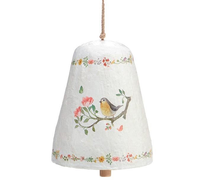 6.5" PAPER MACHE BELL WITH SPRING BIRD DESIGN