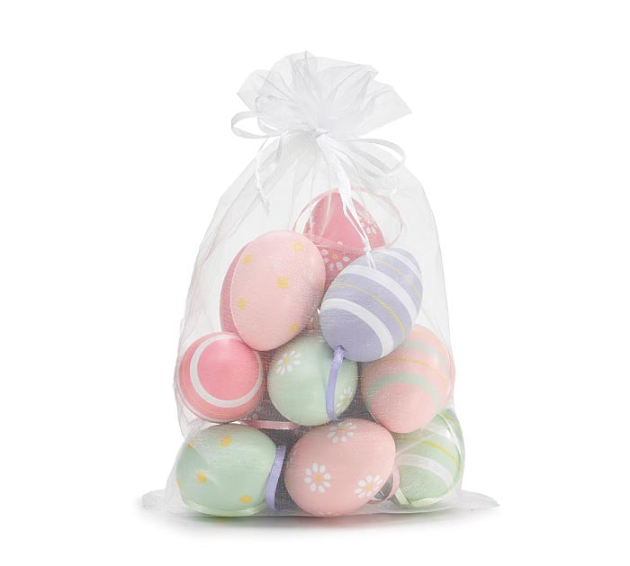 12 EGG ORNAMENTS IN NET BAG
