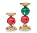 Christmas Carousel Collection - TIN JINGLE BELL SHAPE CANDLEHOLDERS - SET OF 2