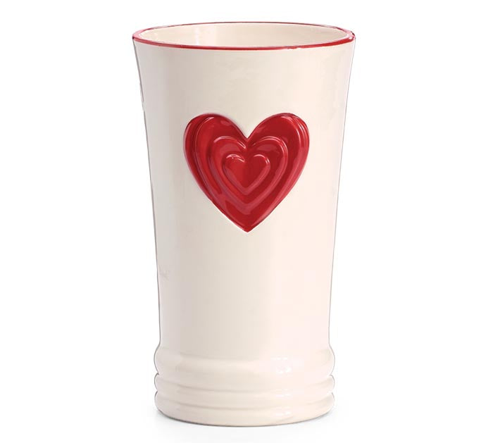 Valentine's Day - 8.5" CERAMIC LAYERED RED HEART ON WHITE VASE