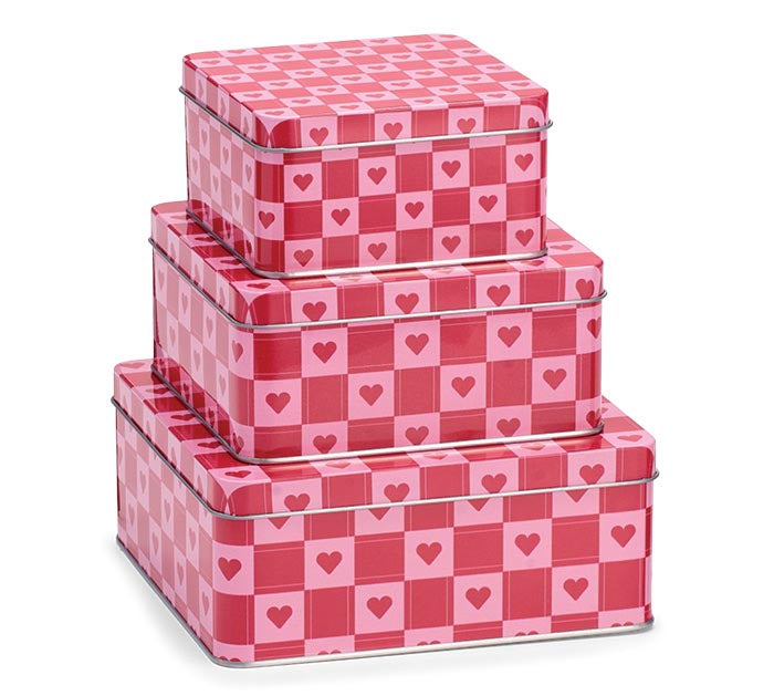 Valentine's Day - NESTED TIN HEART BOXES - SET OF 3