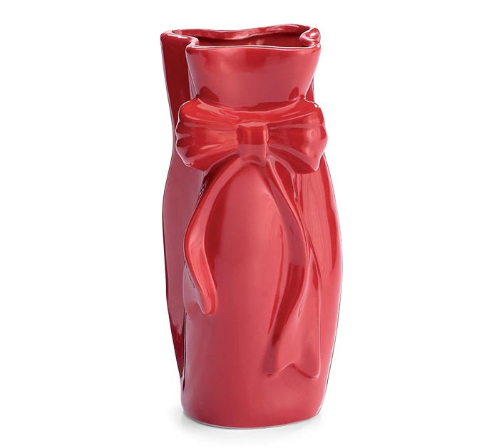 8" RED CINCHED WITH BOW PORCELAIN VASE