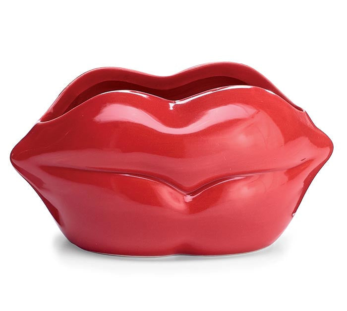 3" x 6"  RED LIP SHAPE CERAMIC VASE