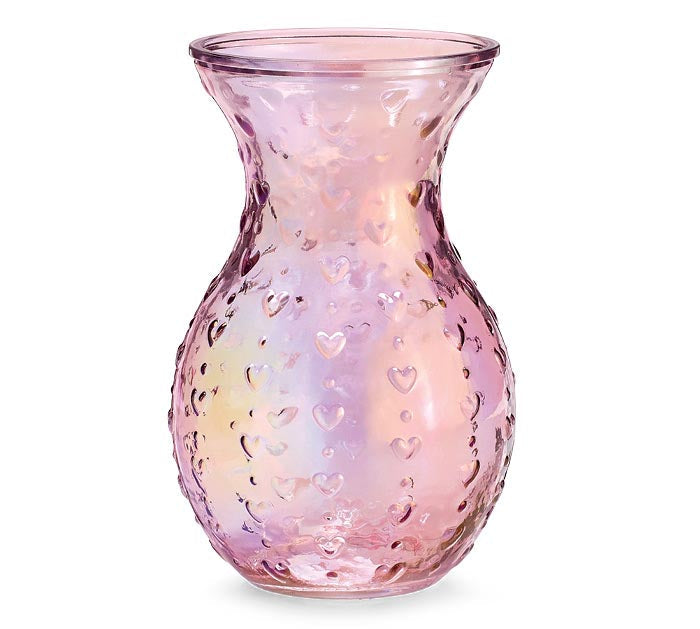 Valentine's Day - 9.75" IRIDESCENT PINK PRESSED HEART VASE