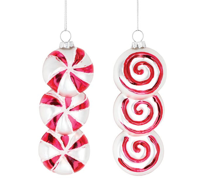 Candy Cane Lane -  5" GLASS PEPPERMINT CANDY ORNAMENT - SET OF 2