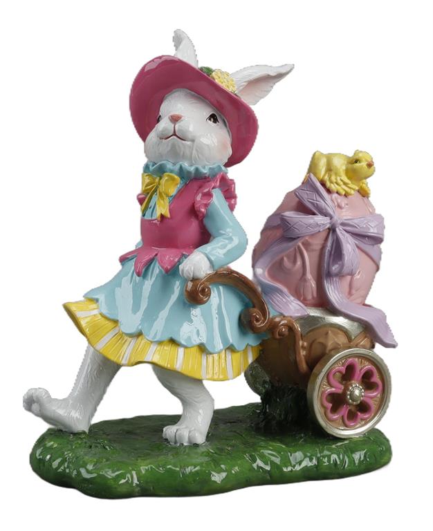 8.86" RESIN LADY BUNNY WITH BOW EGG