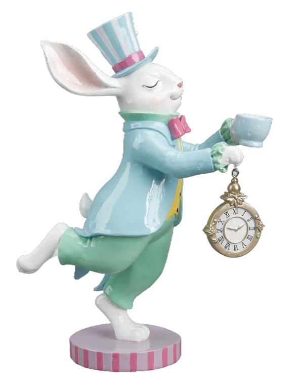 11.81" RESIN BUNNY WITH CUP & CLOCK
