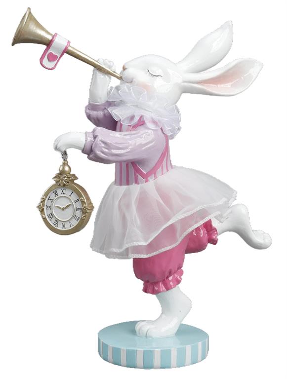12.01" RESIN LADY BUNNY WITH TRUMPET & CLOCK