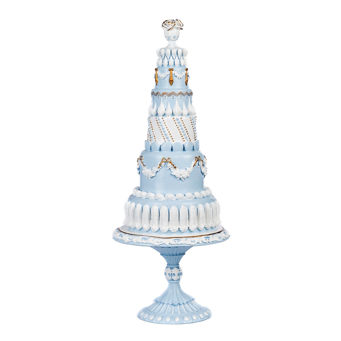 24" ELEGANT RESIN TALL CAKE ON STAND BLUE / WHITE