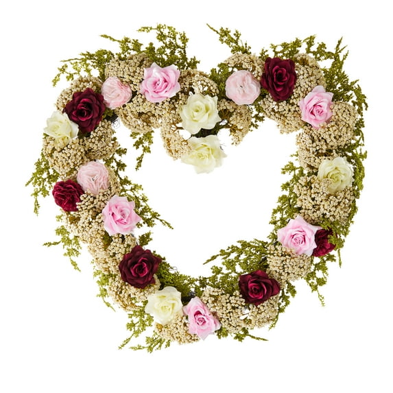 Cupid's Valentine - 22" Rose and Baby's Breath Heart Wreath