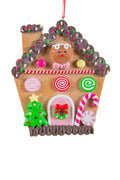 5"  Pink Candy Cane Gingerbread House Ornament