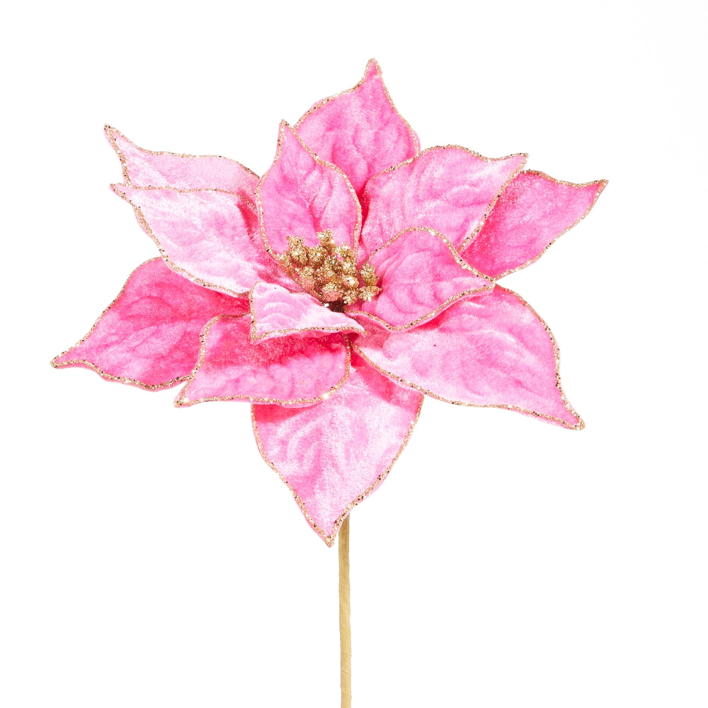 21" Hot Pink Velvet Poinsettia Stem