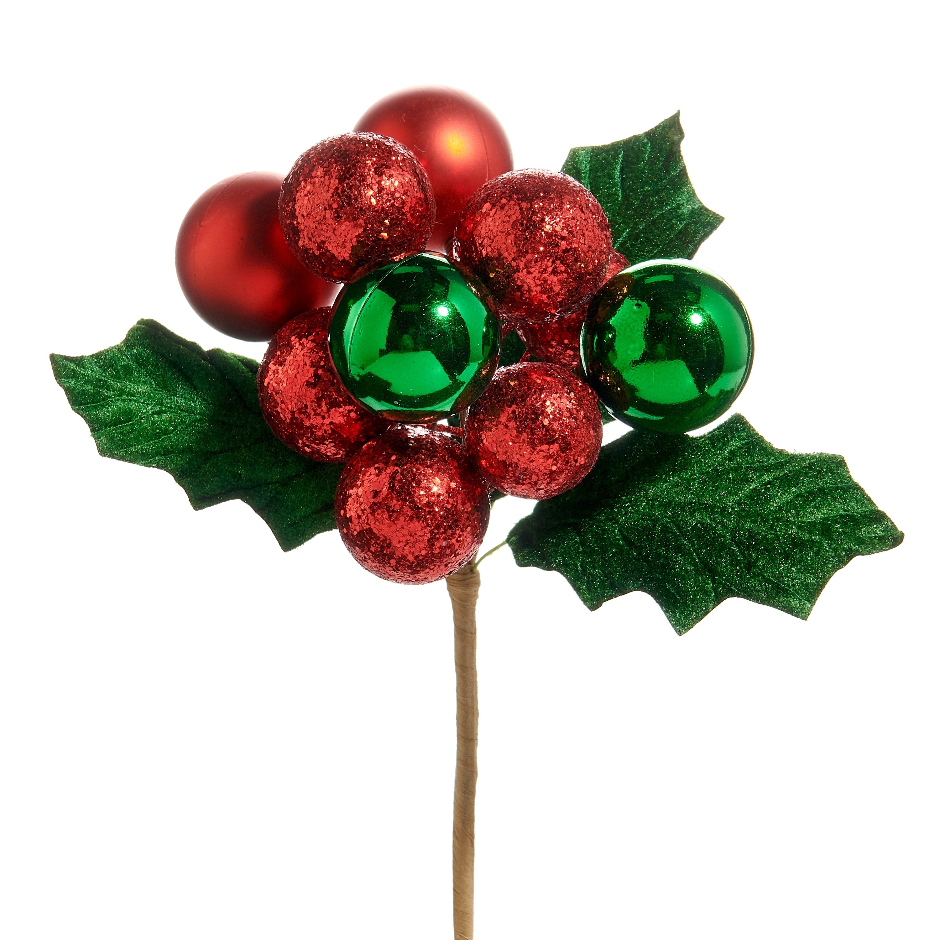 Christmas Carousel Collection -  10" Ball Ornament Cluster Holly Pick