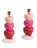 Cupid's Valentine - 8” Stacked Hearts Taper Candle Holder - SET OF 2