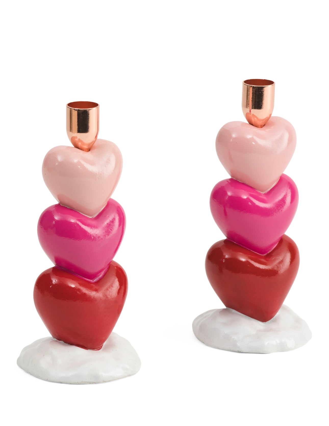 Cupid's Valentine - 8” Stacked Hearts Taper Candle Holder - SET OF 2