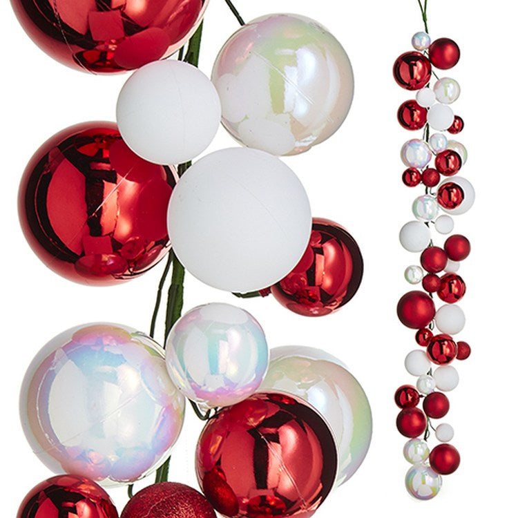 Ball Garlands 4' Red, White And Iridescent Ball Garland
