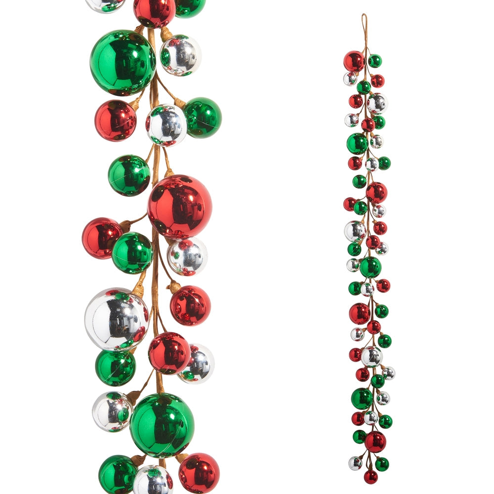 Christmas Carousel Collection - 4FT Red / Green / Silver Ball Garland