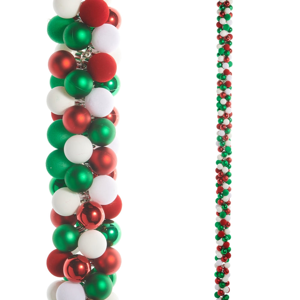 Christmas Carousel Collection - 5FT Red, Green, White Ball Garland