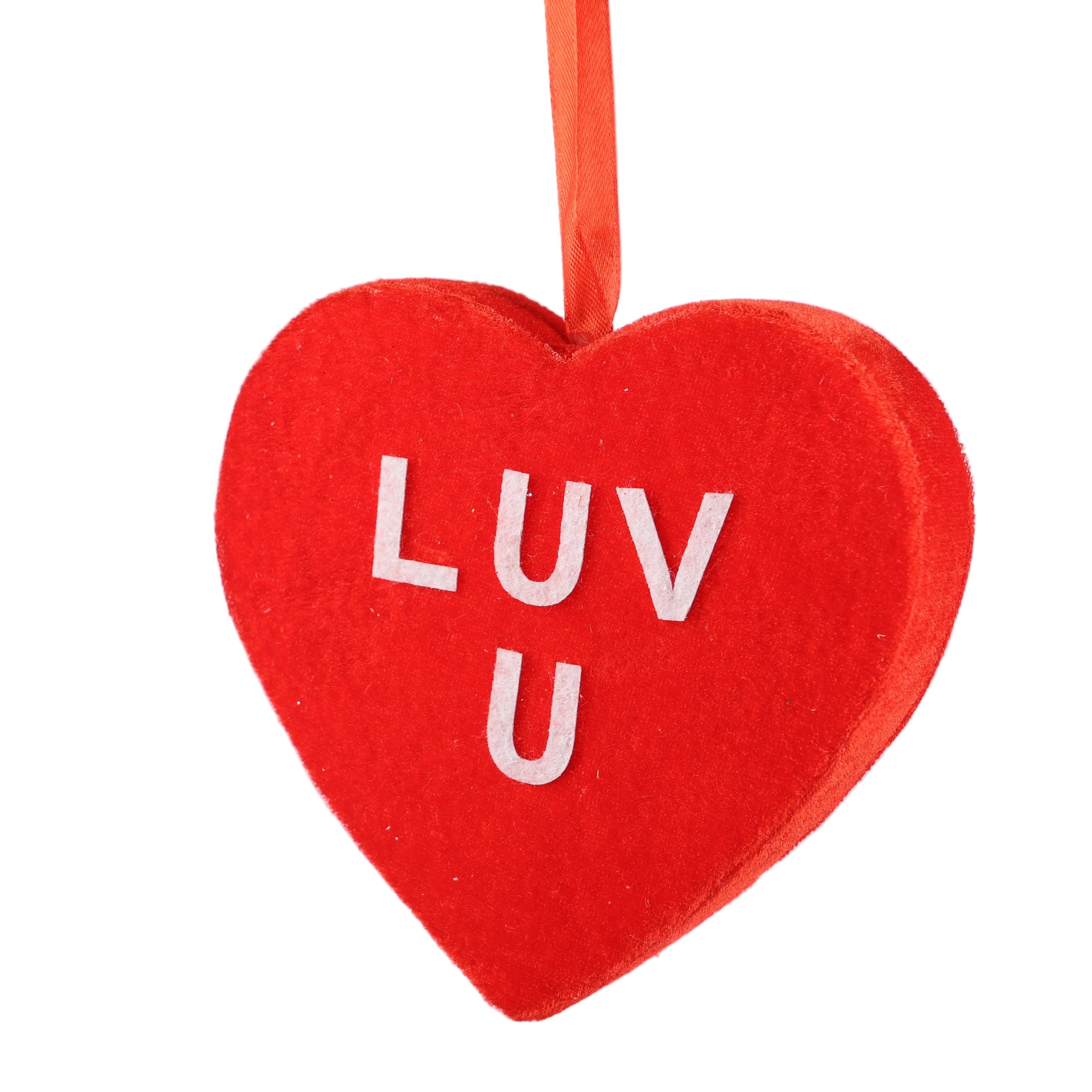 Cupids Valentine - 6" RED Velvet Candy Heart Ornament Luv U