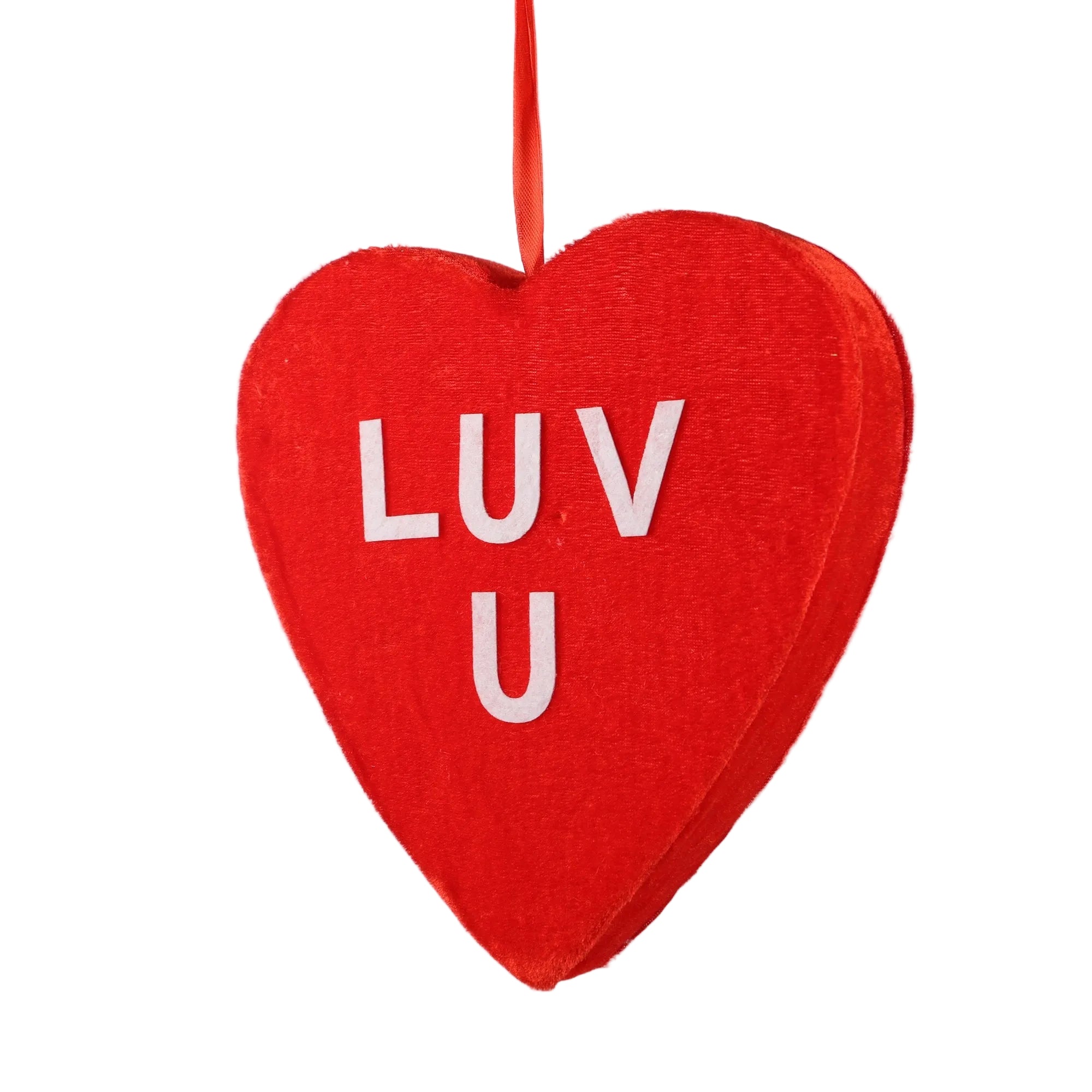 Cupids Valentine - 9" RED Velvet Candy Heart Ornament Luv U