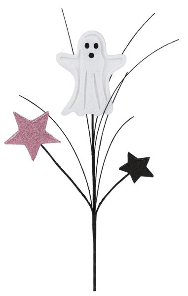 12.5"L Glitter Pink Halloween Ghost/Star/Grass Pick
