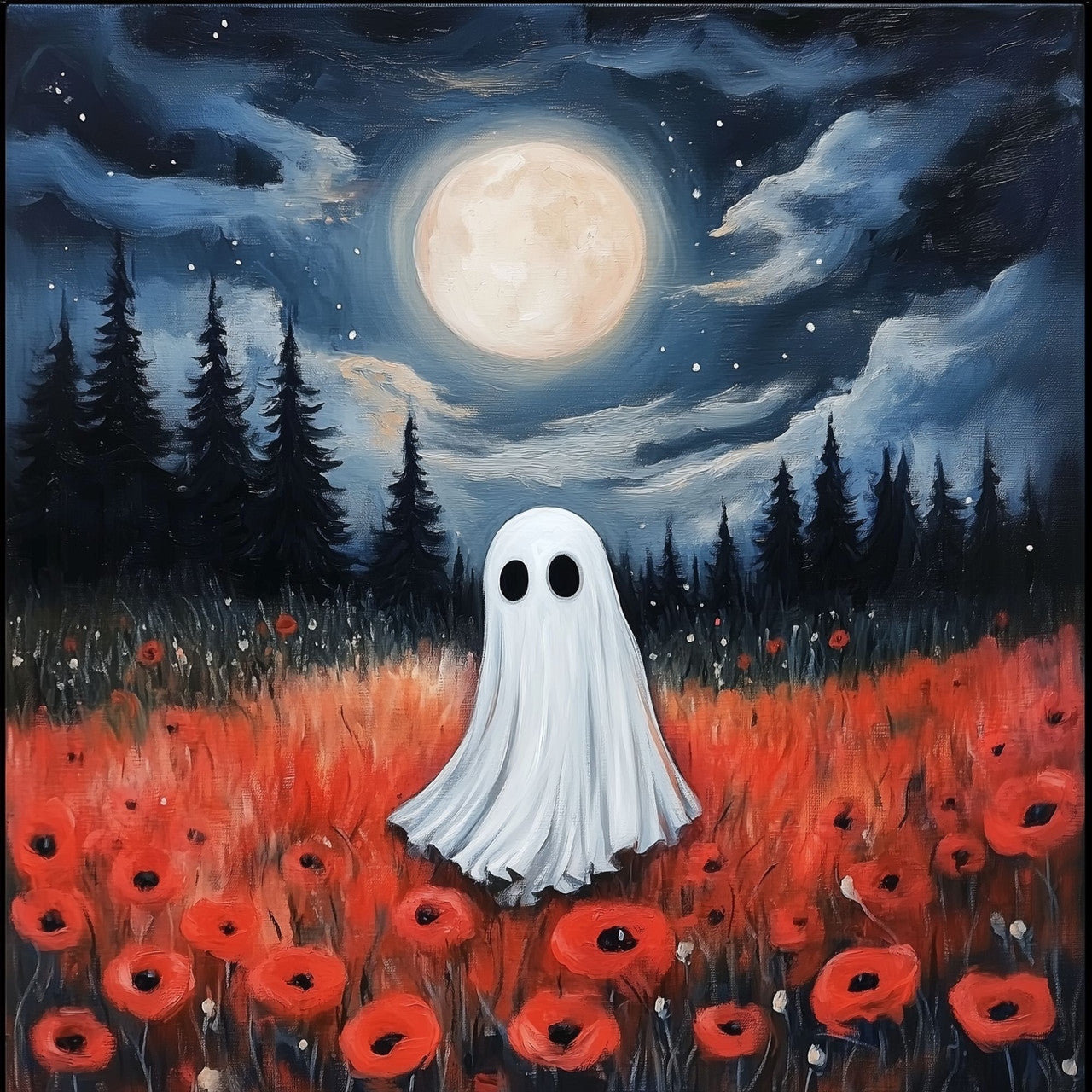 18x18 Poppy Ghost - BOXWOOD FRAME