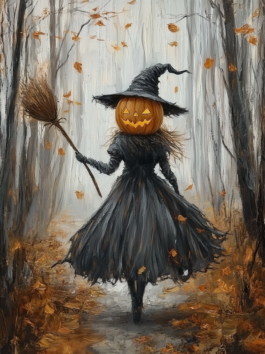 18x24 PUMPKIN HEAD WITCH - BOXWOOD FRAME
