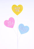 27.5"L GLITTER CANDY HEART SPRAY YELLOW/PINK/LT BLUE
