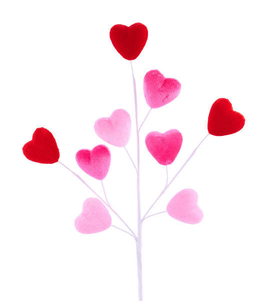 20.5"L VELVET HEART SPRAY RED/PINK/LIGHT PINK