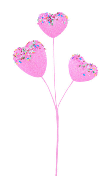 11"L GLTR HEART COOKIE PICK W/SPRINKLES PINK