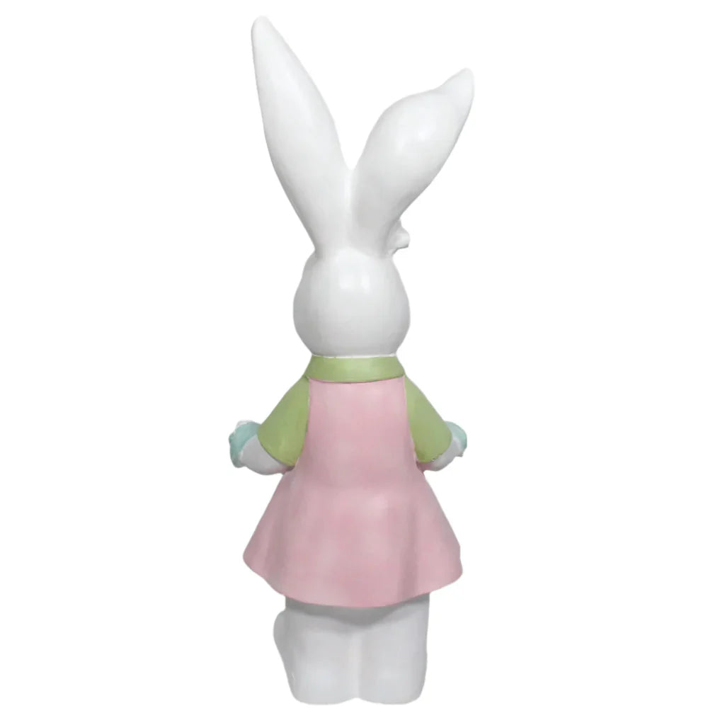 31” RESIN BUNNY WITH POCKET OF EGGS