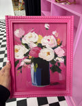 Vibrant Pink Floral Wall Decor with Pink Bubble Frame