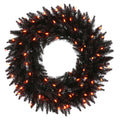 Black Pre-Lit Wreath with Orange LED Lights