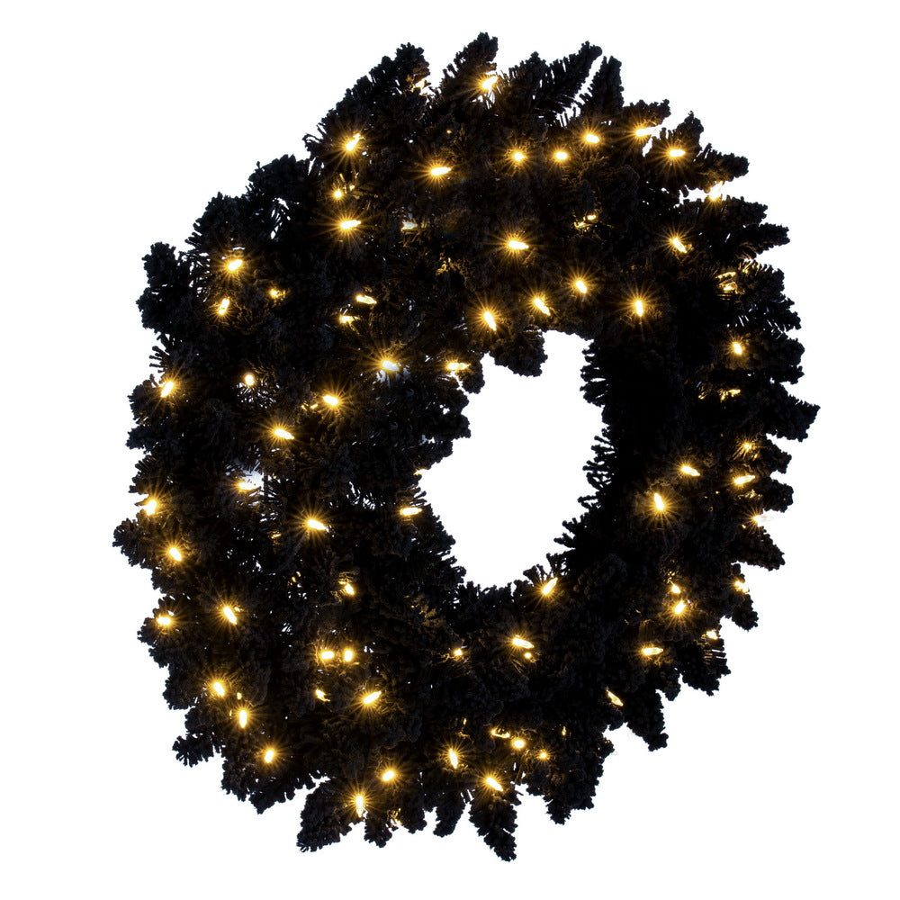 Black Pre-Lit Wreath with White LED Lights