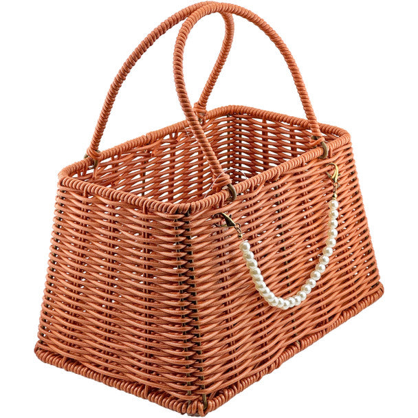 9" Woven Basket Purse with Pearls