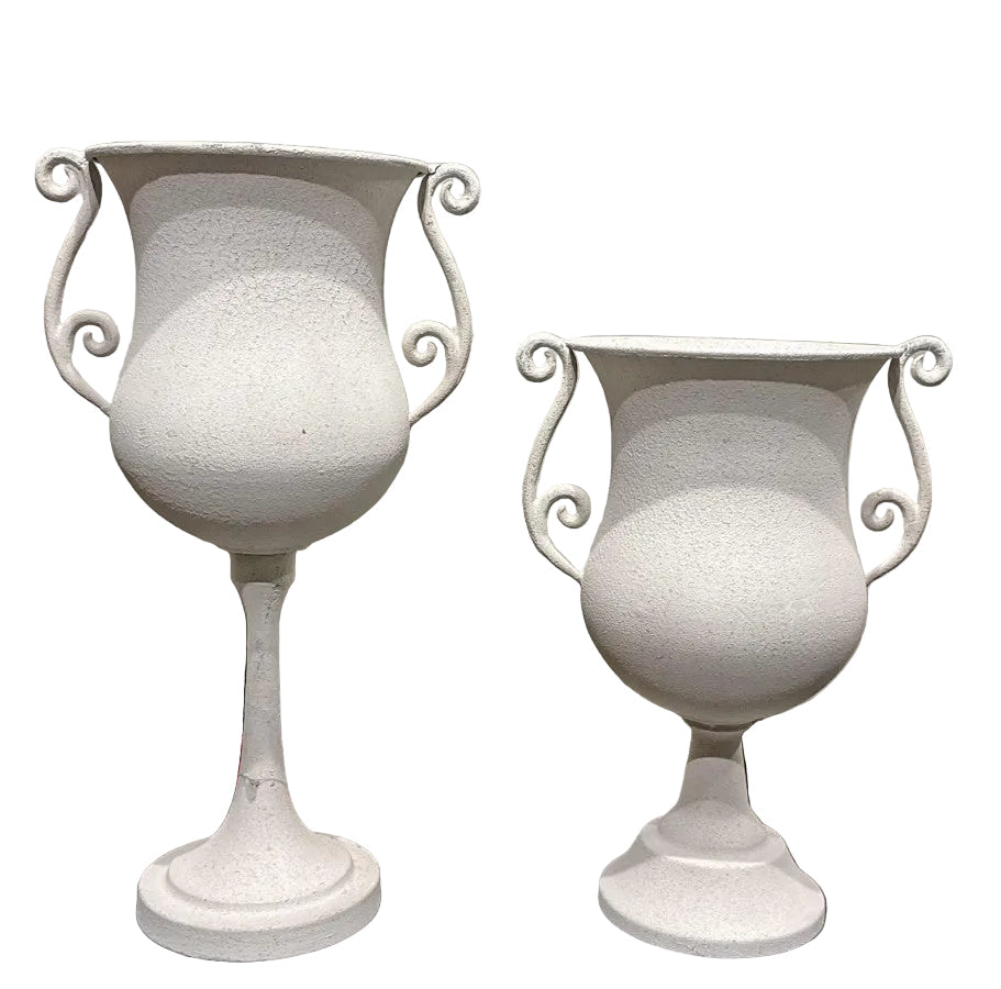 11X8X15 & 11X8X19 WHITE FOOTED URN - SET OF 2
