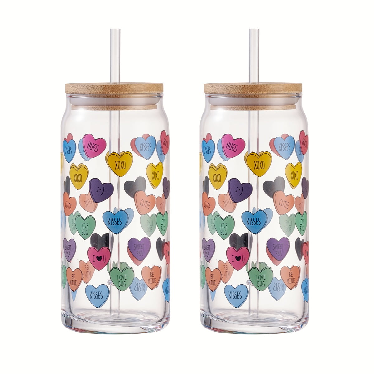 Cupid's Valentine - 20 oz Glass Conversation Heart Sipper - SET OF 2