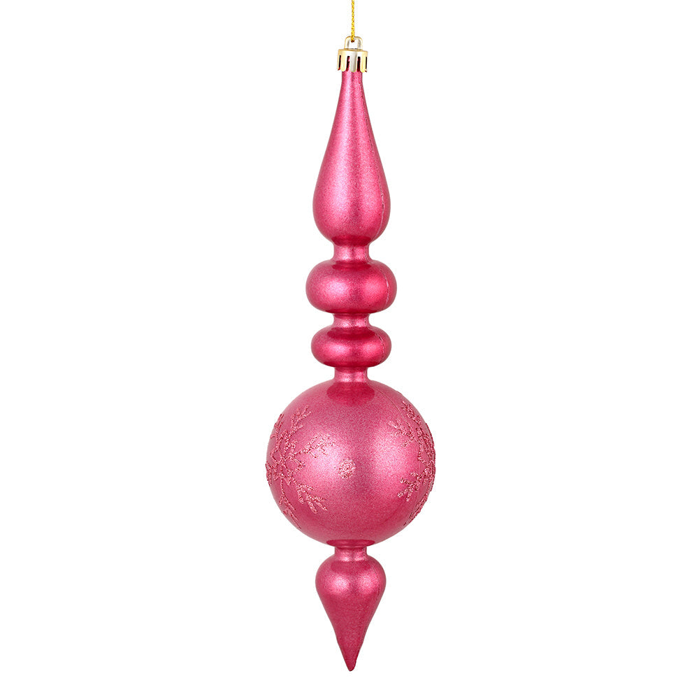 10"  Hot Pink Candy Glitter Snowflake Finial Ornament