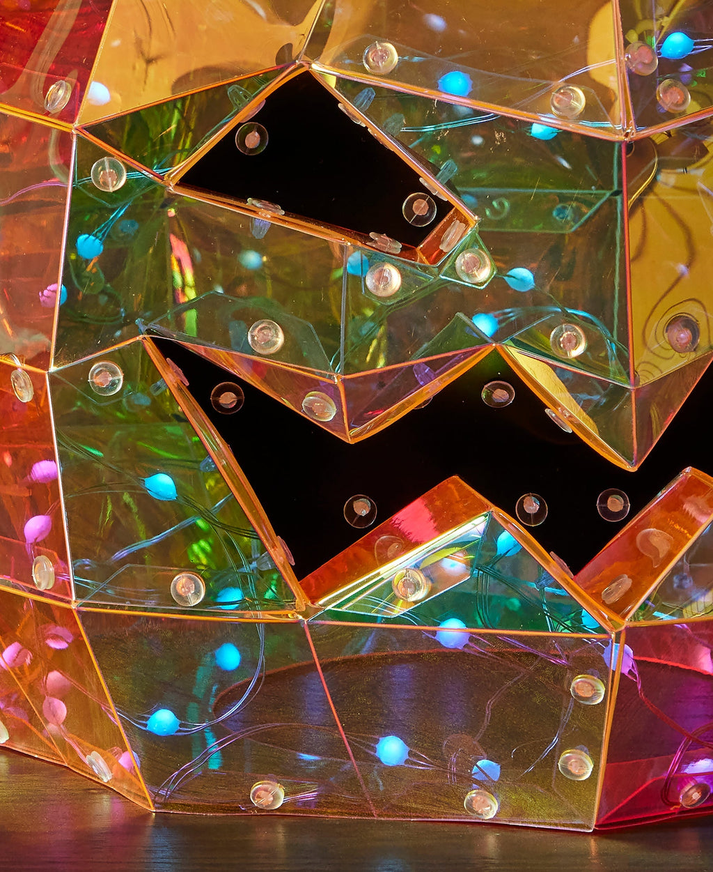 Iridescent Prismatic Halloween Pumpkin 8", LED lights