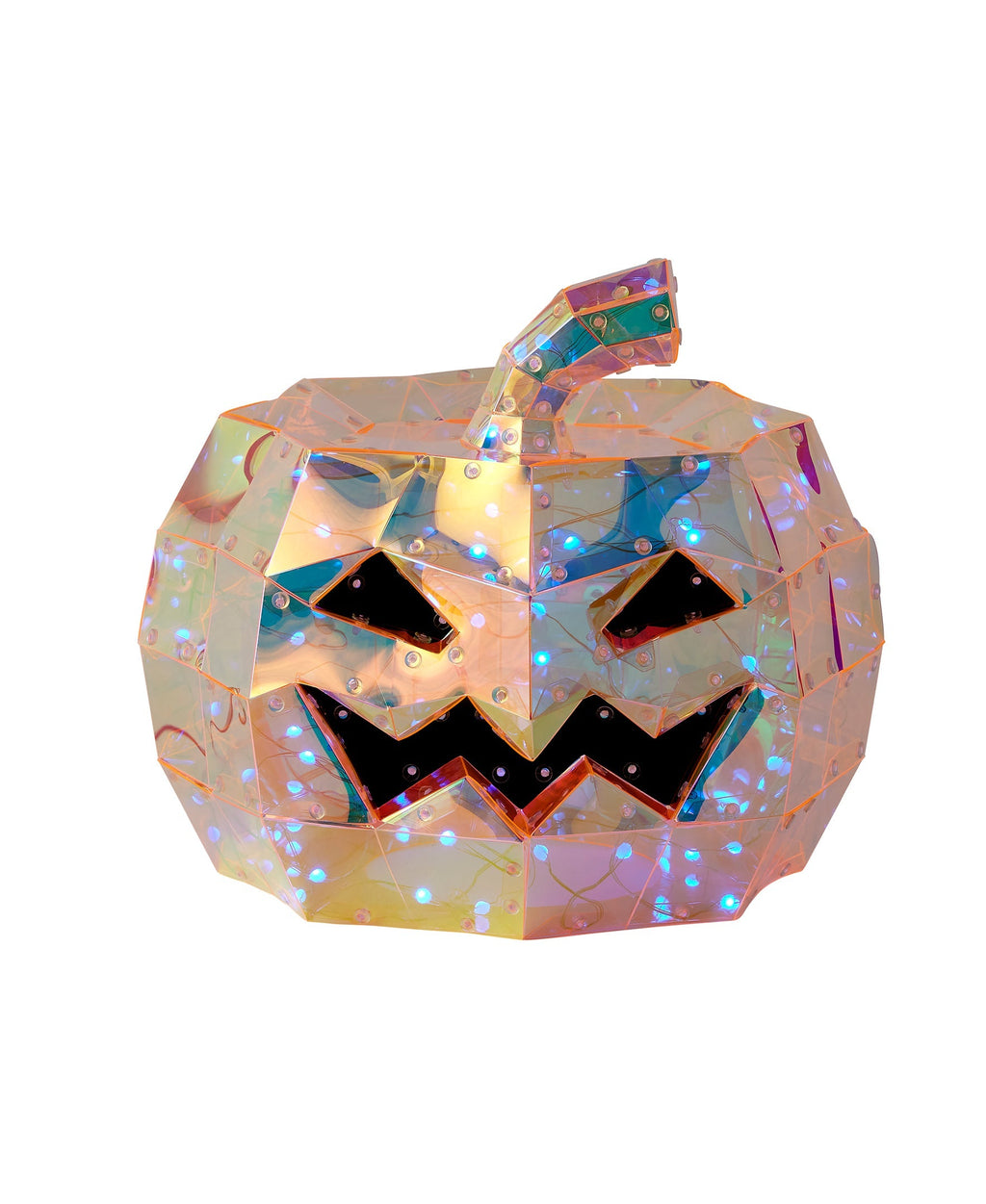 Iridescent Prismatic Halloween Pumpkin 8", LED lights