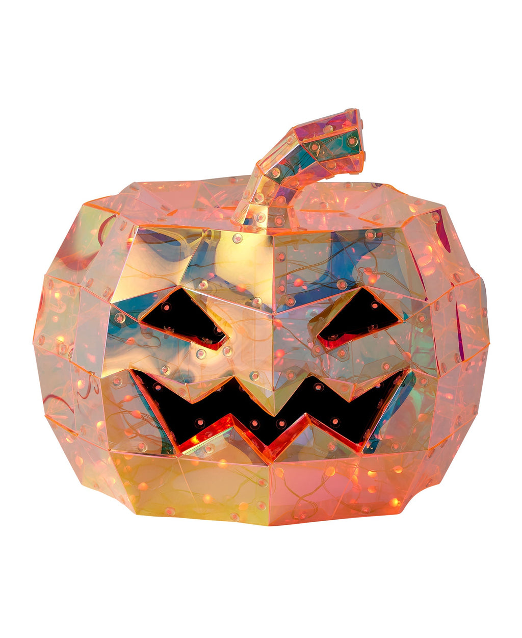 Iridescent Prismatic Halloween Pumpkin 8", LED lights