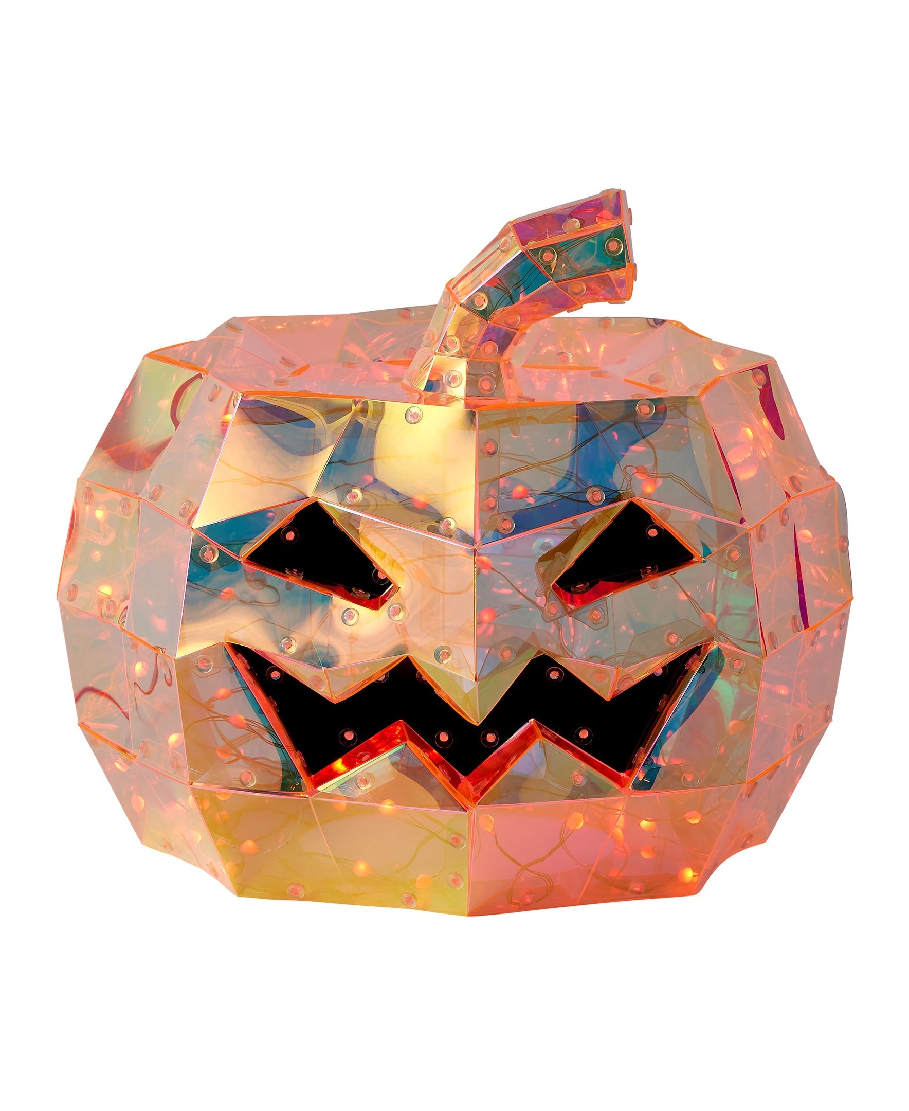 Iridescent Prismatic Halloween Pumpkin 8", LED lights
