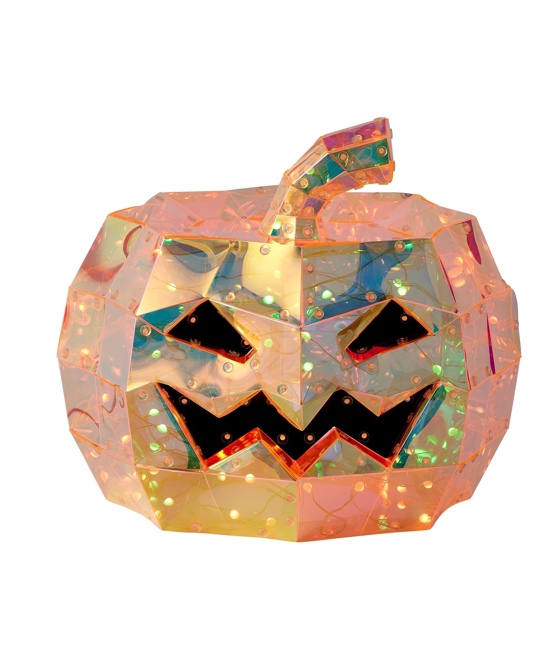 Iridescent Prismatic Halloween Pumpkin 8", LED lights