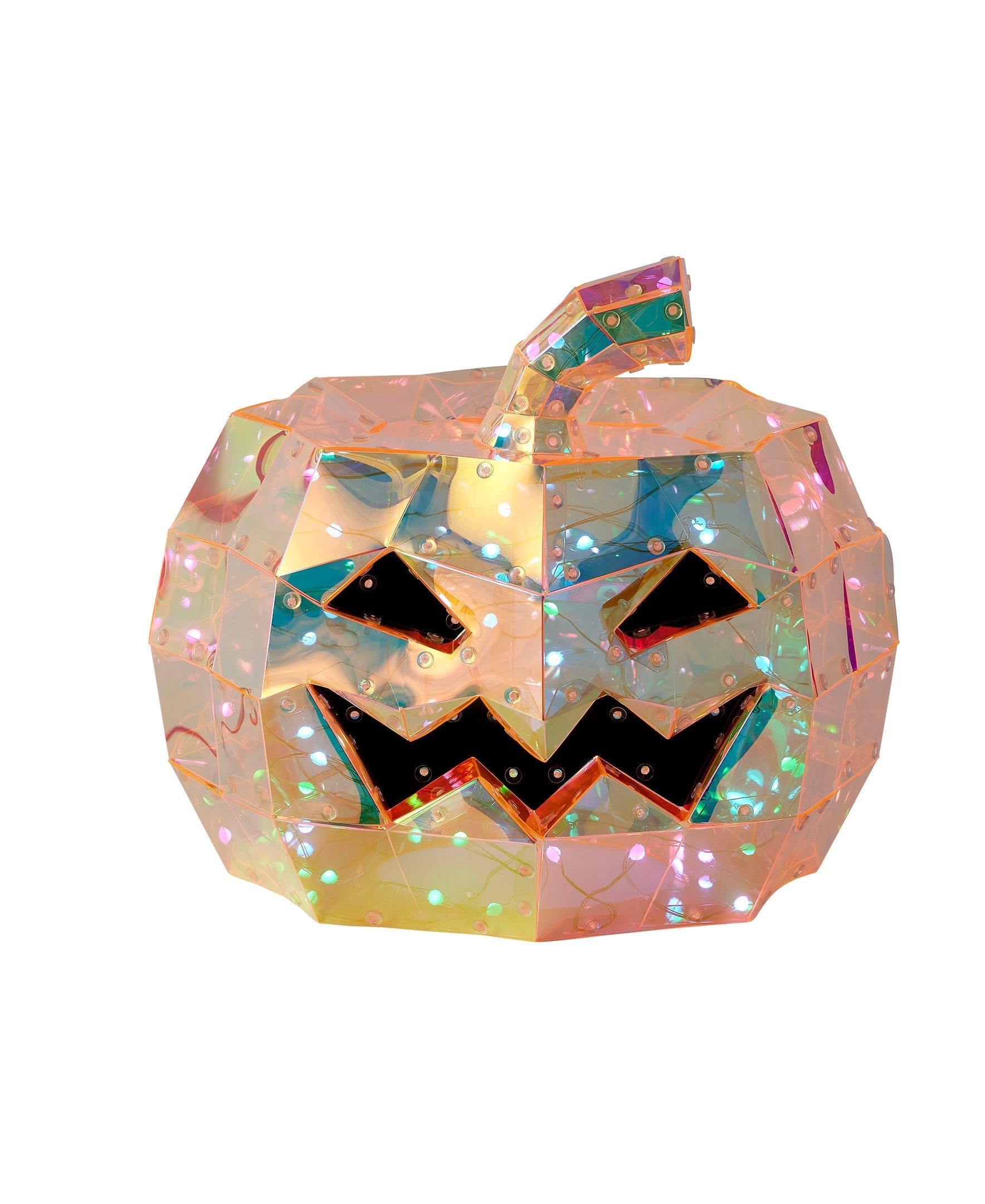 Iridescent Prismatic Halloween Pumpkin 8", LED lights